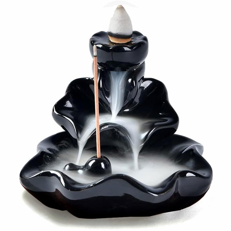 HYPOSFEE Waterfall Incense Burner, Lotus Backflow Incense Holder Ceramic Censer Cones Sticks Porcelain Holder with 10 Free Mixed Aromatherapy Cones - Image 1